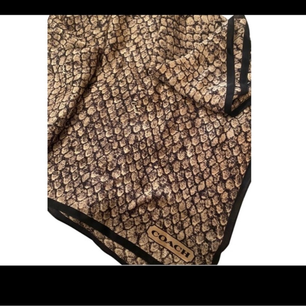 NWT COACH Brown and Black Snake Patterned Silk Scarf, Size: 27” x 27” - Picture 2 of 10